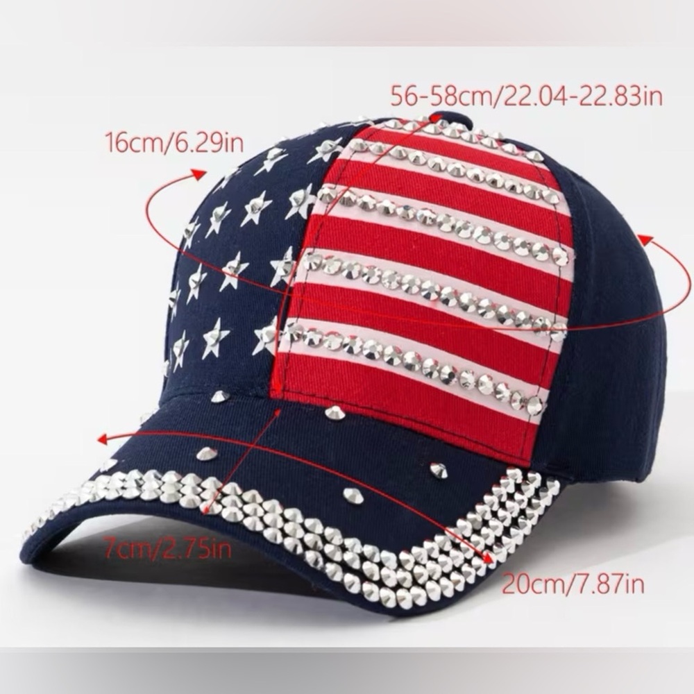 Red -Embellished American Flag Baseball Cap - Picture 2 of 5